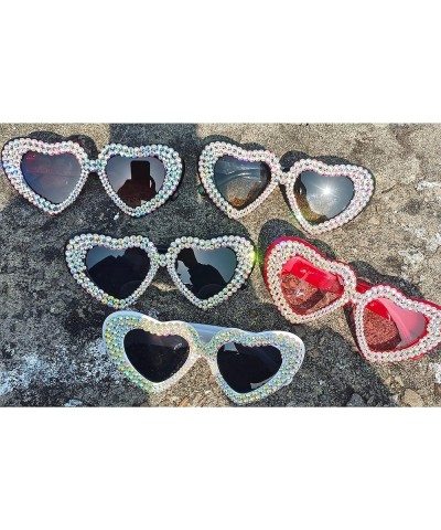 Women Heart bejeweled Sunglasses Fashion Shiny Bling Diamond Sunglasses Pink Rhinestone party Sunglasses Black $11.99 Designer