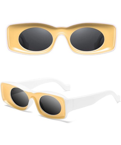 Rectangular Retro Sunglasses Women Men Polygonal Narrow Fashion Cute Eyewear Small Vintage Yellow $7.98 Aviator