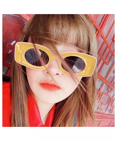 Rectangular Retro Sunglasses Women Men Polygonal Narrow Fashion Cute Eyewear Small Vintage Yellow $7.98 Aviator