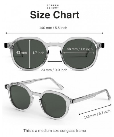 Round Polarized Acetate Sunglasses, Retro Italian Acetate Sunglasses UV400 Protection Medium to Small Face Transparent Grey D...