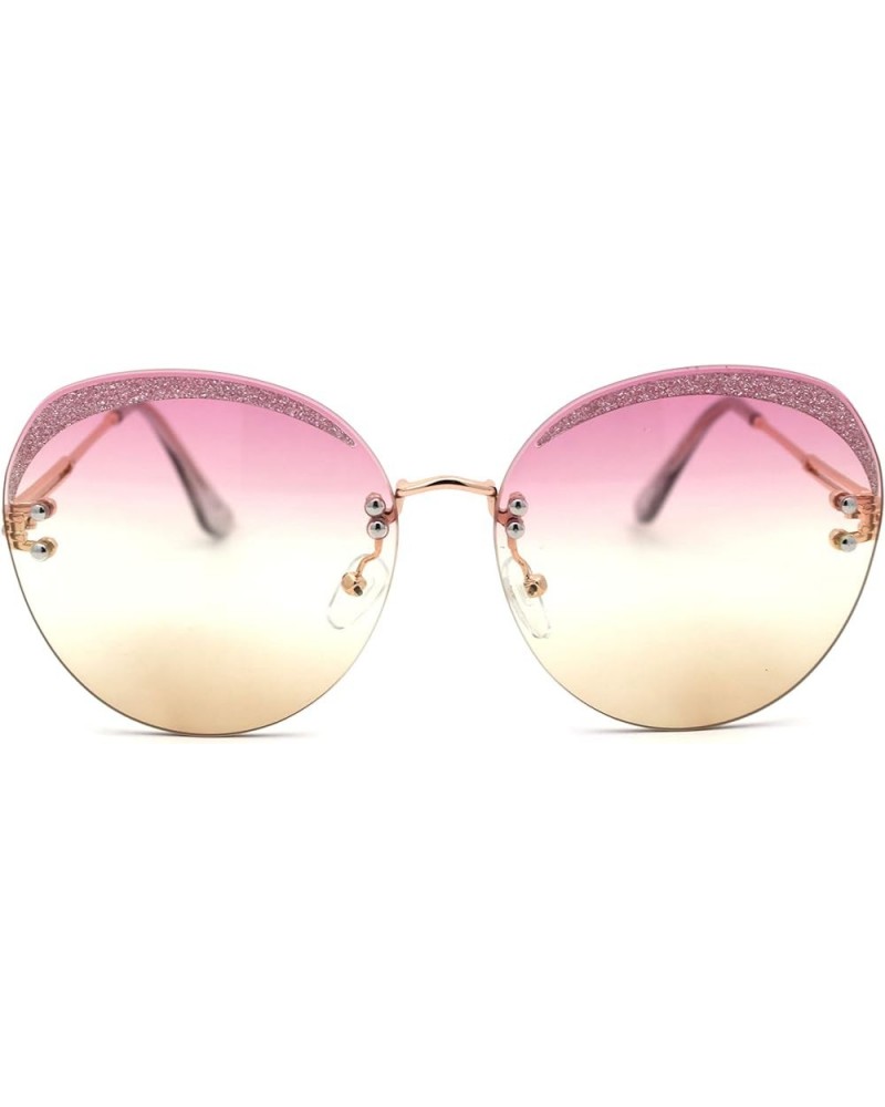 Womens Glitter Eyebrow Round Rimless Fashion Sunglasses Gold Pink Yellow $9.69 Rimless