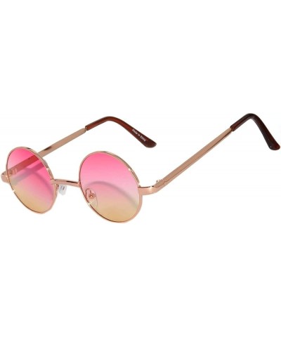 Round Retro Small Circle Tint & Mirror Colored Lens 43-55 mm Sunglasses Metal 43mm Gold / 2tone Pink-yellow $8.68 Round