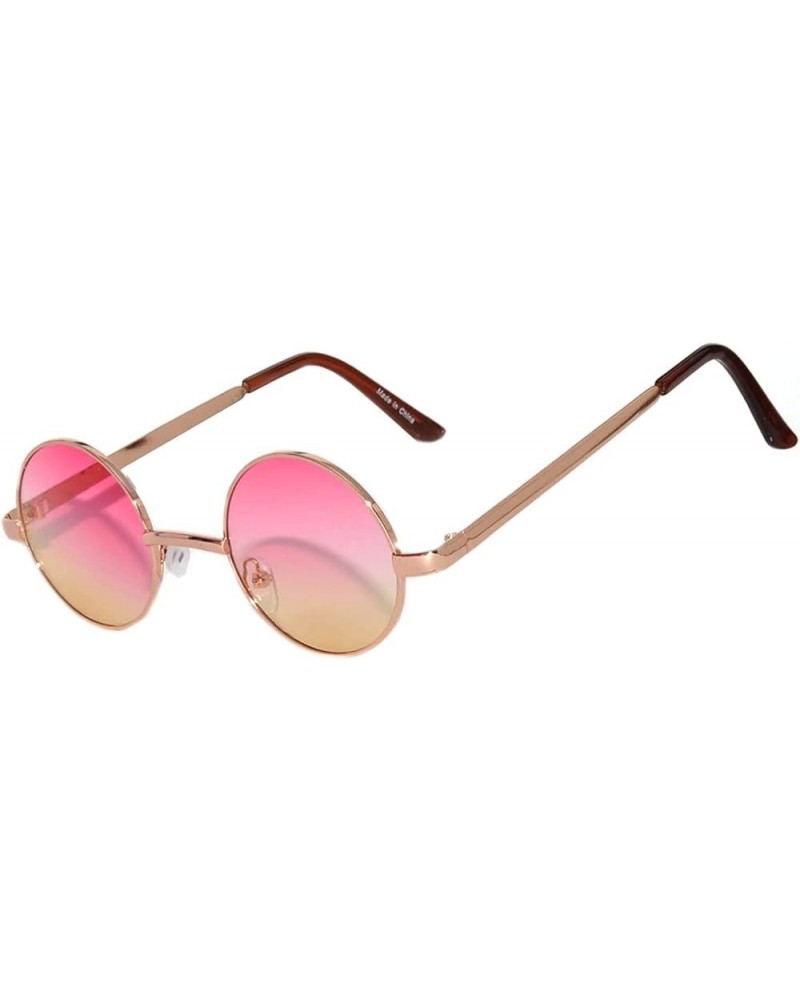 Round Retro Small Circle Tint & Mirror Colored Lens 43-55 mm Sunglasses Metal 43mm Gold / 2tone Pink-yellow $8.68 Round