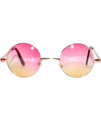 Round Retro Small Circle Tint & Mirror Colored Lens 43-55 mm Sunglasses Metal 43mm Gold / 2tone Pink-yellow $8.68 Round