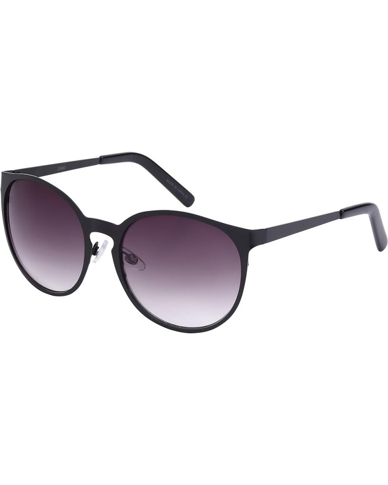 Round Cat Eye Sunglasses with Keyhole Bridge and Mirrored Lens 23041 Matte Black Grey Gradient $10.25 Cat Eye