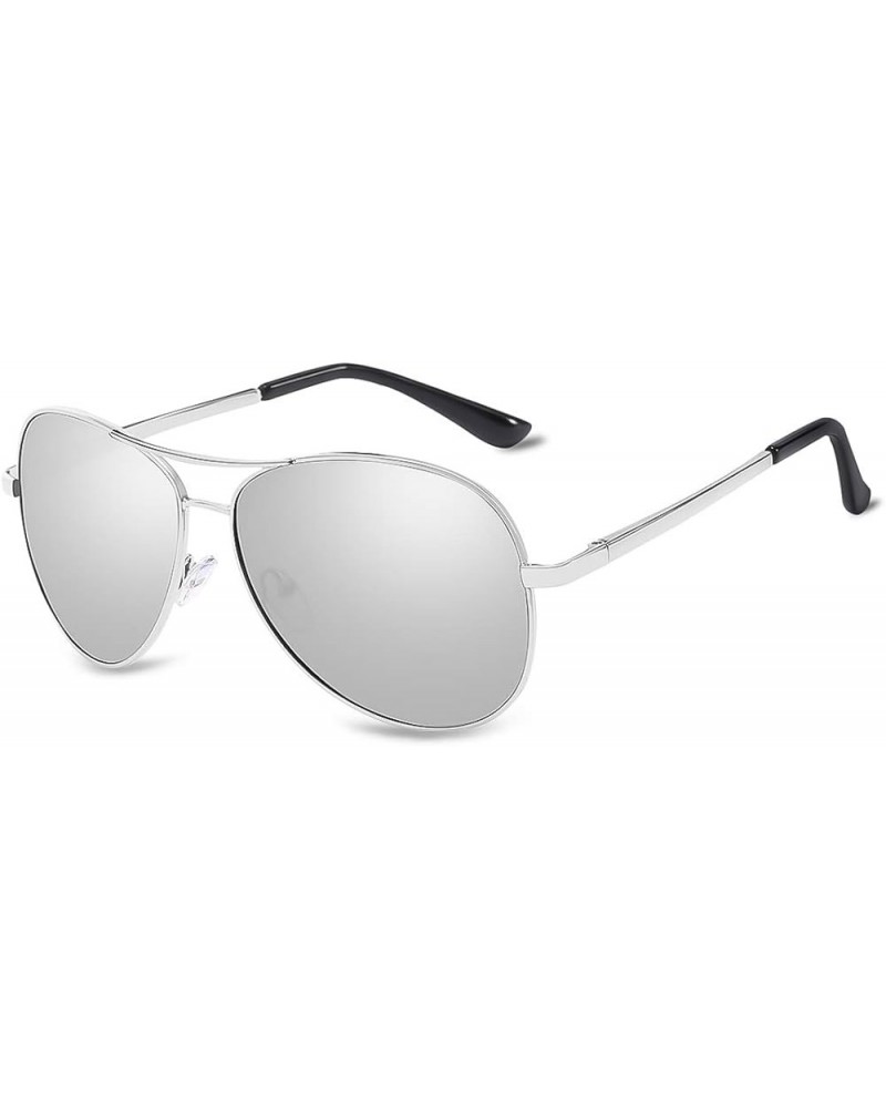 Men Retro Polarized Sunglasses,Pilot Style Eyewear,Color lens,UV 400 Driving Travel Silver $17.69 Designer