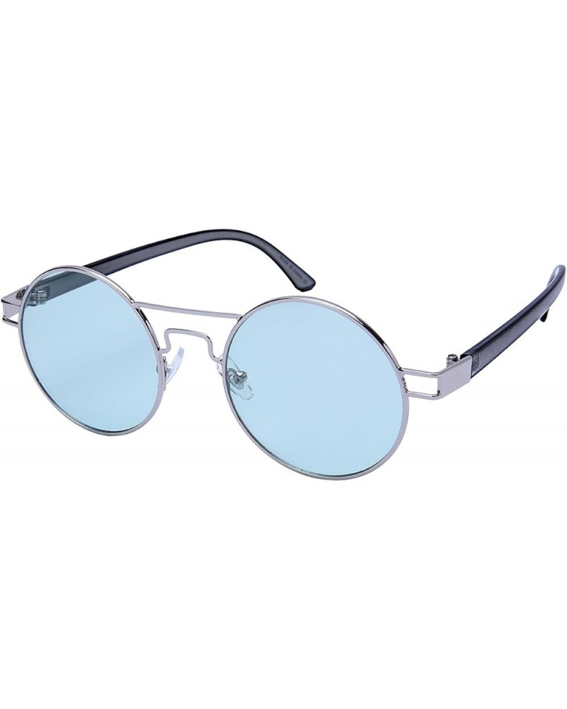 Edge I-Wear Round Brow Bar Sunglasses with Ocean Mirror Lens 25151-OCM Silver Green $9.17 Round