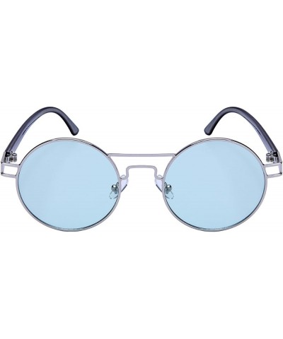 Edge I-Wear Round Brow Bar Sunglasses with Ocean Mirror Lens 25151-OCM Silver Green $9.17 Round