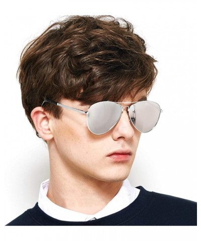 Men Retro Polarized Sunglasses,Pilot Style Eyewear,Color lens,UV 400 Driving Travel Silver $17.69 Designer