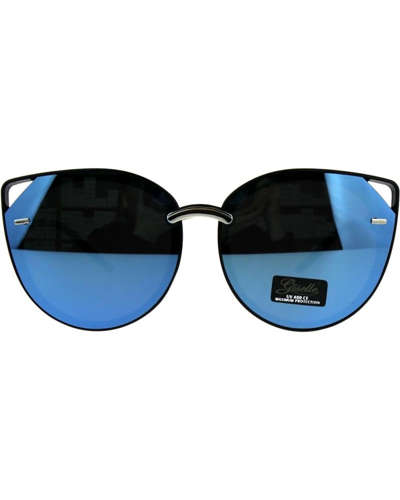 Giselle Lunettes Sunglasses Womens Round Cateye Corner Cutout Frame Black Silver (Blue Mirror) $10.17 Cat Eye