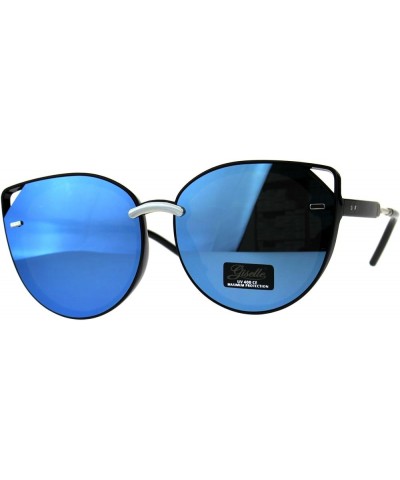 Giselle Lunettes Sunglasses Womens Round Cateye Corner Cutout Frame Black Silver (Blue Mirror) $10.17 Cat Eye