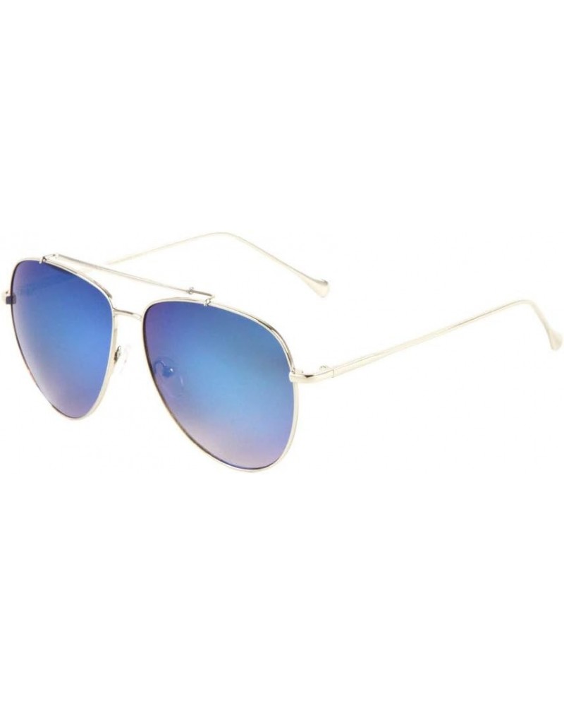 Color Mirror Curved Lens Plastic Top Bar Metal Frame Aviator Sunglasses Blue $10.75 Aviator