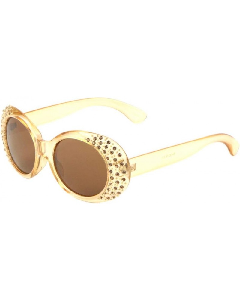 Prague Oversized Oval Side Rhinestone Sunglasses Brown Crystal $10.35 Oversized