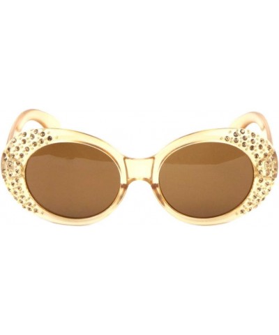 Prague Oversized Oval Side Rhinestone Sunglasses Brown Crystal $10.35 Oversized