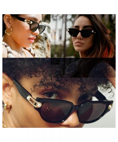 Fashion black Pearl Sunglasses for Women Cute cat eye Sunglasses Candy Colors Party Sun Glasses 2pcs-black&leopard $9.30 Cat Eye