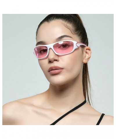 2022 Vintage Y2K Wrap Around Pink Goggles Men Sports Sunglasses Women Fashion Outdoor Punk Glasses Pink $10.97 Sport