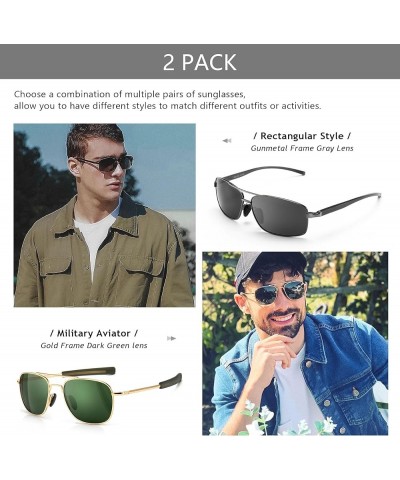 SUNGAIT Ultra Lightweight Rectangular Men's Sunglasses and Military Style Polarized Pilot Aviator Sunglasses Gunmetal/Gray + ...