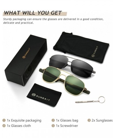 SUNGAIT Ultra Lightweight Rectangular Men's Sunglasses and Military Style Polarized Pilot Aviator Sunglasses Gunmetal/Gray + ...