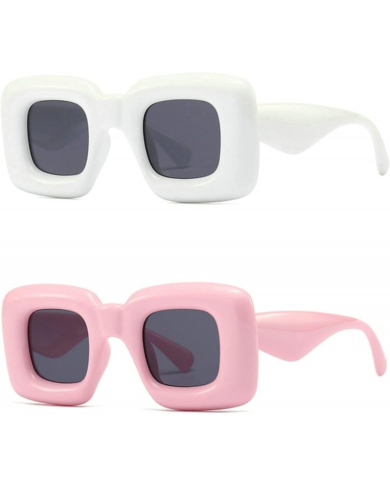 Retro Y2K Square Candy Color Women Sunglasses Shades UV400 Fashion Men Red Yellow Unique Sun Glasses 2pcs 2pcs Pink&white $10...