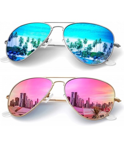 Classic Aviator Sunglasses for Men Women Driving Sun glasses Polarized Lens UV Blocking E (2 Pack) Blue/Pink $8.82 Rimless