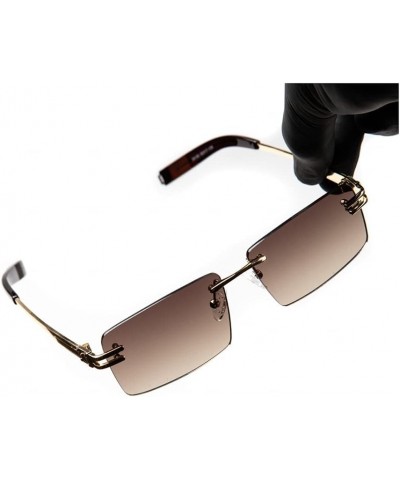 Men's Elegant Vintage Gold Frame Brown Tint Rimless Hip Hop Sunglasses $9.87 Rimless