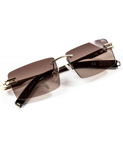 Men's Elegant Vintage Gold Frame Brown Tint Rimless Hip Hop Sunglasses $9.87 Rimless