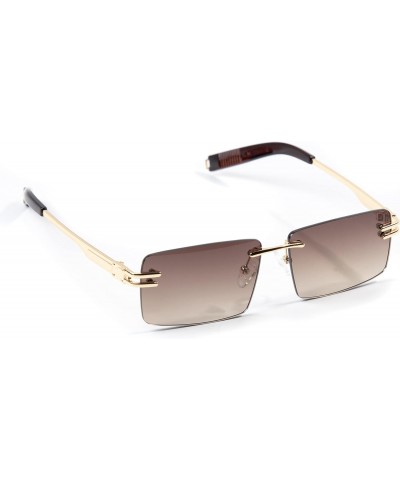 Men's Elegant Vintage Gold Frame Brown Tint Rimless Hip Hop Sunglasses $9.87 Rimless