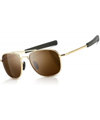 Men's Military Style Polarized Pilot Aviator Sunglasses Bayonet Temples Gold Frame/Brown Lens $15.79 Pilot