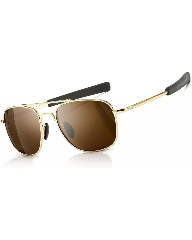 Men's Military Style Polarized Pilot Aviator Sunglasses Bayonet Temples Gold Frame/Brown Lens $15.79 Pilot