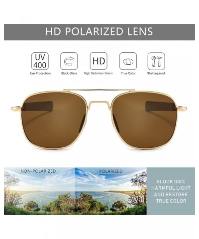 Men's Military Style Polarized Pilot Aviator Sunglasses Bayonet Temples Gold Frame/Brown Lens $15.79 Pilot