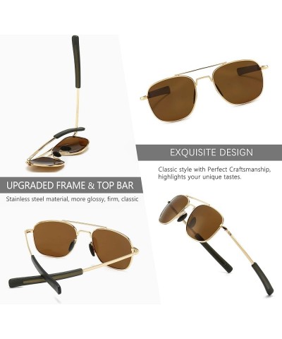 Men's Military Style Polarized Pilot Aviator Sunglasses Bayonet Temples Gold Frame/Brown Lens $15.79 Pilot