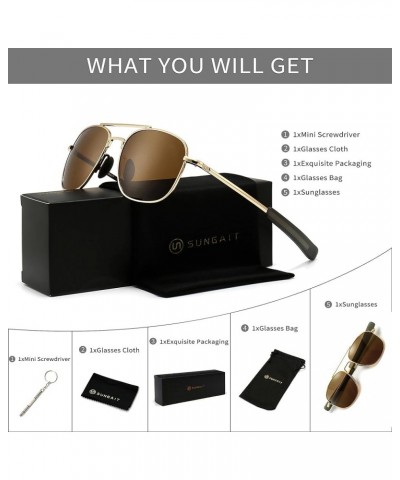 Men's Military Style Polarized Pilot Aviator Sunglasses Bayonet Temples Gold Frame/Brown Lens $15.79 Pilot