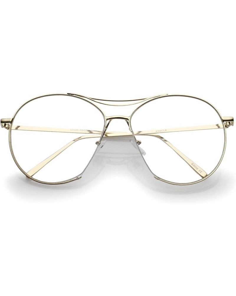 Oversize Semi-Rimless Brow Bar Round Clear Flat Lens Aviator Eyeglasses 59mm Gold / Clear $8.95 Rimless