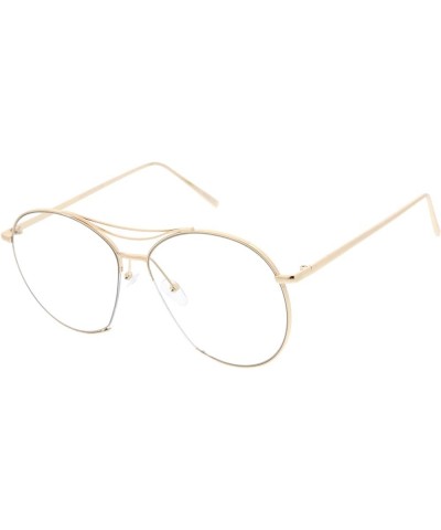 Oversize Semi-Rimless Brow Bar Round Clear Flat Lens Aviator Eyeglasses 59mm Gold / Clear $8.95 Rimless