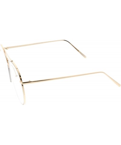 Oversize Semi-Rimless Brow Bar Round Clear Flat Lens Aviator Eyeglasses 59mm Gold / Clear $8.95 Rimless