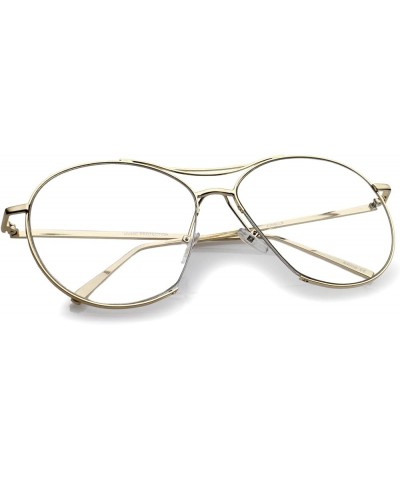 Oversize Semi-Rimless Brow Bar Round Clear Flat Lens Aviator Eyeglasses 59mm Gold / Clear $8.95 Rimless