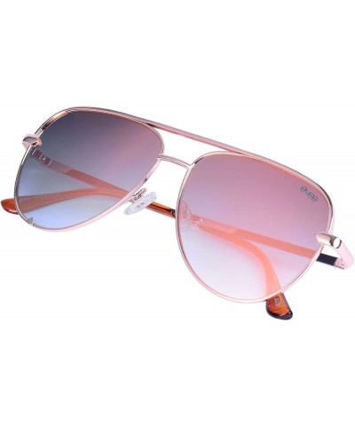 Fashionable Metal Aviator Sunglasses with Oversize Flat Reflective Mirror Lenses (GEMINI) Rose Gold/Pink & Gray Gradient $12....