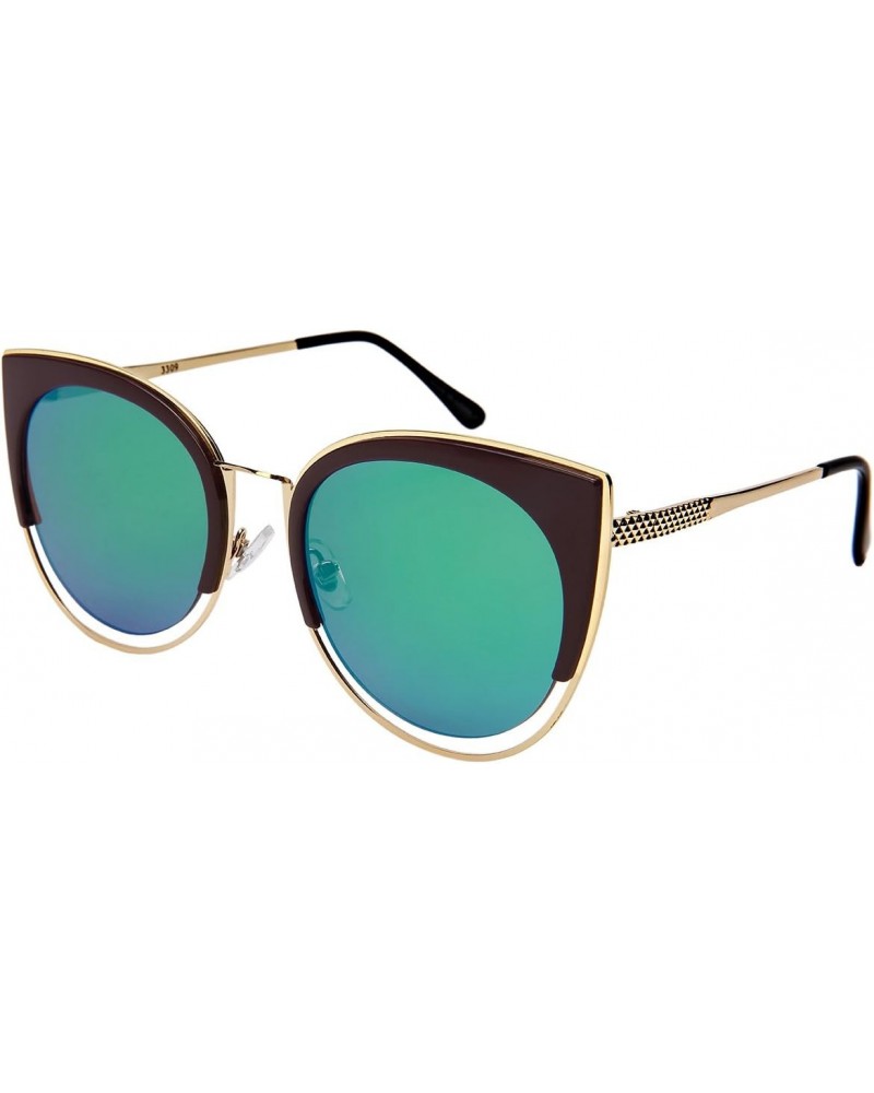 Edge-I-Wear Bold Oversized Cut Out Cat Eye Sunglasses with Flat Colored Mirror Lens 3309-FLREV-2(G+BRN.gnrev3) $8.54 Oversized