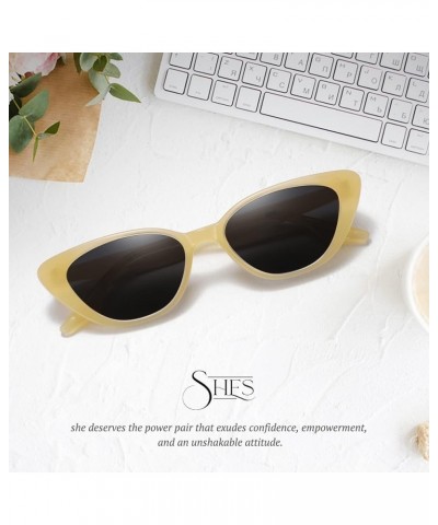 Narrow Cat Eye Sunglasses for Women Vintage Clout Goggles Shades Trendy Chunky Sun Glasses SH1037 Yellow Frame Brown Lens $9....