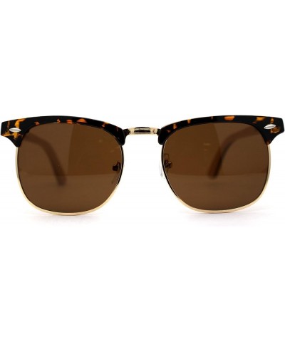 Eco-friendly Real Bamboo Arm Iconic Half Rim Hipster Sunglasses Tortoise Gold Brown $10.80 Designer