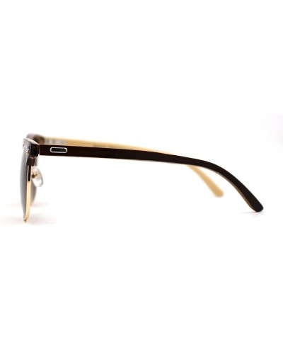 Eco-friendly Real Bamboo Arm Iconic Half Rim Hipster Sunglasses Tortoise Gold Brown $10.80 Designer