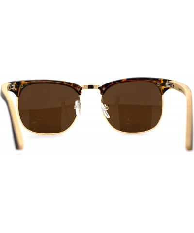 Eco-friendly Real Bamboo Arm Iconic Half Rim Hipster Sunglasses Tortoise Gold Brown $10.80 Designer