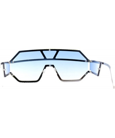 Fully Blinged Out Rhinestone Flat Top Mob Rimless Racer Sunglasses Silver Blue $10.32 Wayfarer