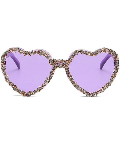 One Piece Love Heart Rhinestones Heart Sunglasses for Women Rimless Stylish Party Shiny Bling Diamond Sun Glasses Purple $10....