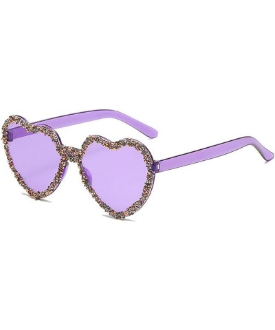 One Piece Love Heart Rhinestones Heart Sunglasses for Women Rimless Stylish Party Shiny Bling Diamond Sun Glasses Purple $10....