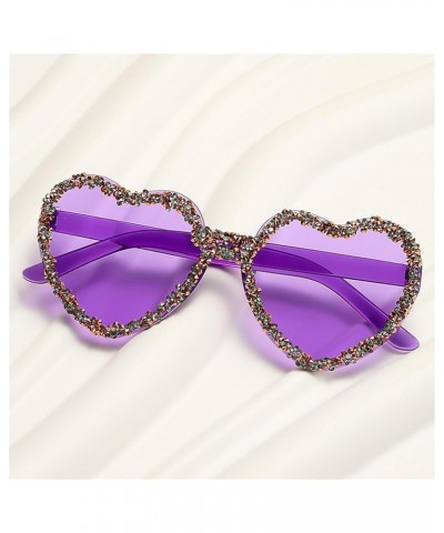 One Piece Love Heart Rhinestones Heart Sunglasses for Women Rimless Stylish Party Shiny Bling Diamond Sun Glasses Purple $10....