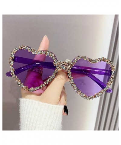 One Piece Love Heart Rhinestones Heart Sunglasses for Women Rimless Stylish Party Shiny Bling Diamond Sun Glasses Purple $10....