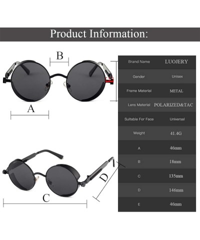 Retro Round Gothic Circle Steampunk Polarized Sunglasses Metal Alloy Polarized Sun glasses for Men Women Black Frame Grey Len...