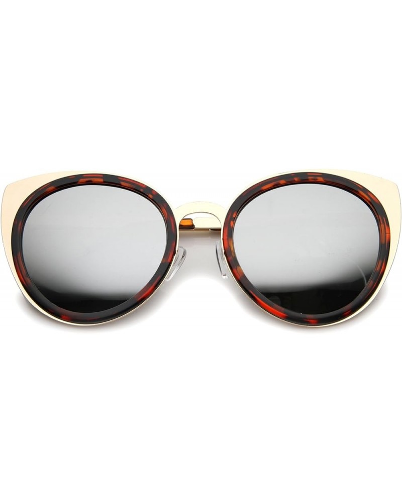 Womens Two-Toned Metal Reinforced Color Mirror Lens Cat Eye Sunglasses 54mm Tortoise-gold / Silver Mirror $8.95 Cat Eye