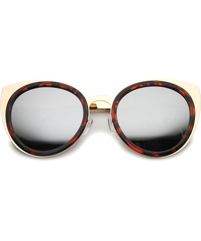 Womens Two-Toned Metal Reinforced Color Mirror Lens Cat Eye Sunglasses 54mm Tortoise-gold / Silver Mirror $8.95 Cat Eye